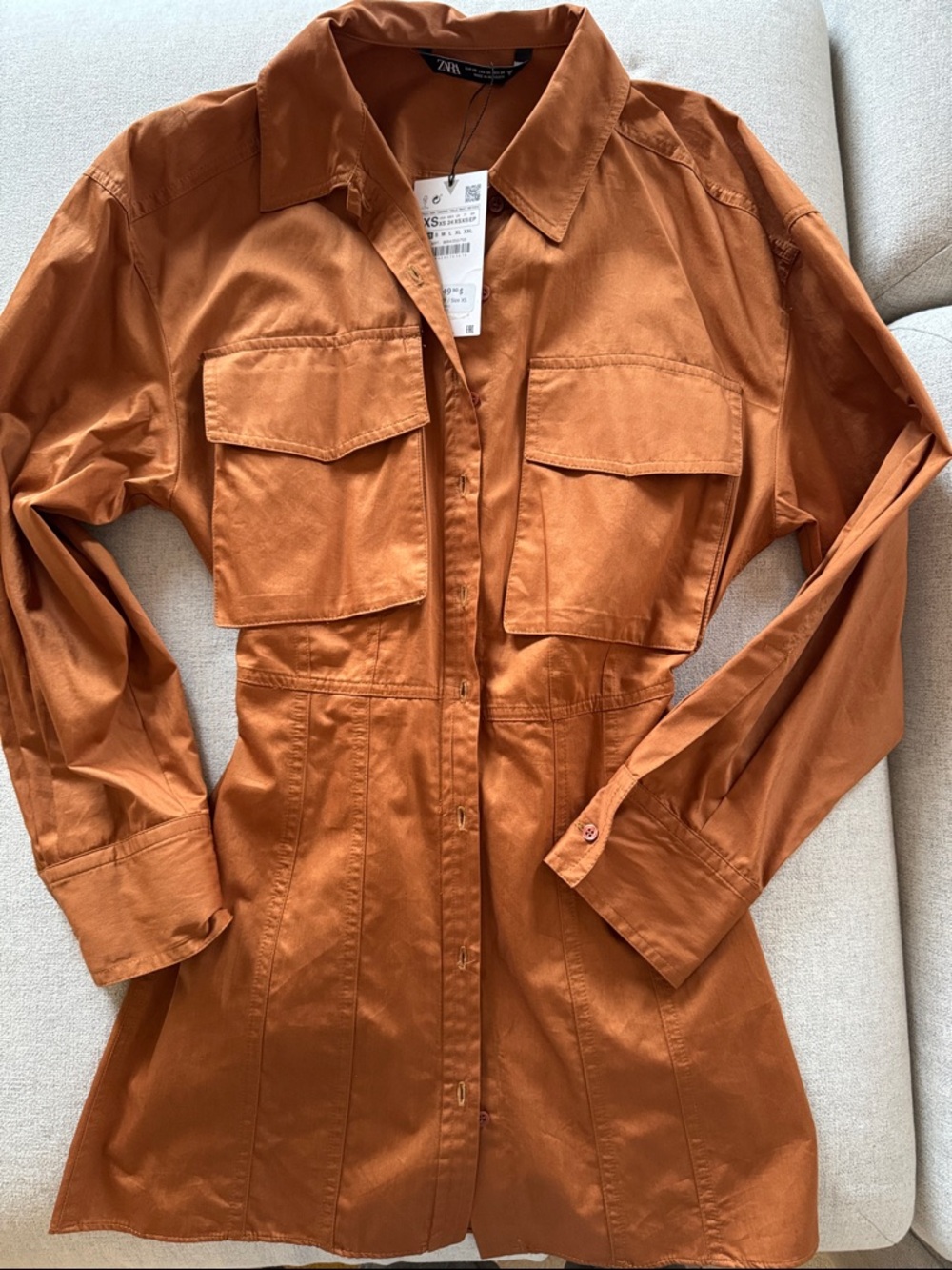 Zara Burnt Orange Utility Jacket with Flap Pockets